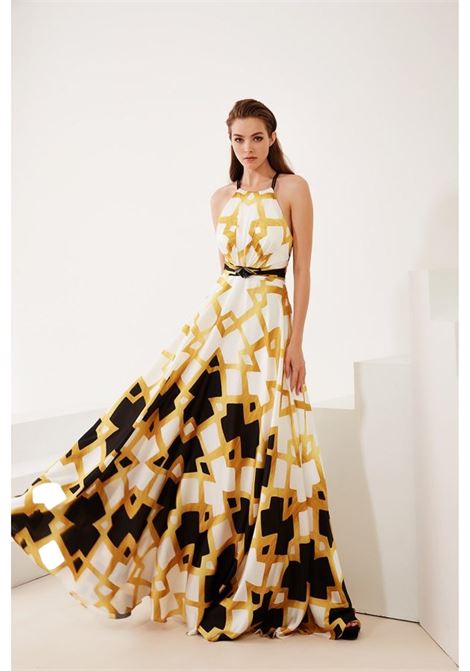 American neckline dress with gold pattern Maestri MAESTRI | dress | 4835 4835FUNICO